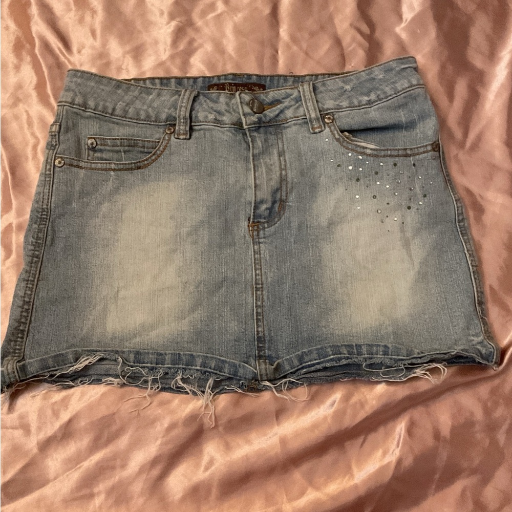Pink And Blue Mini Denim Skirt